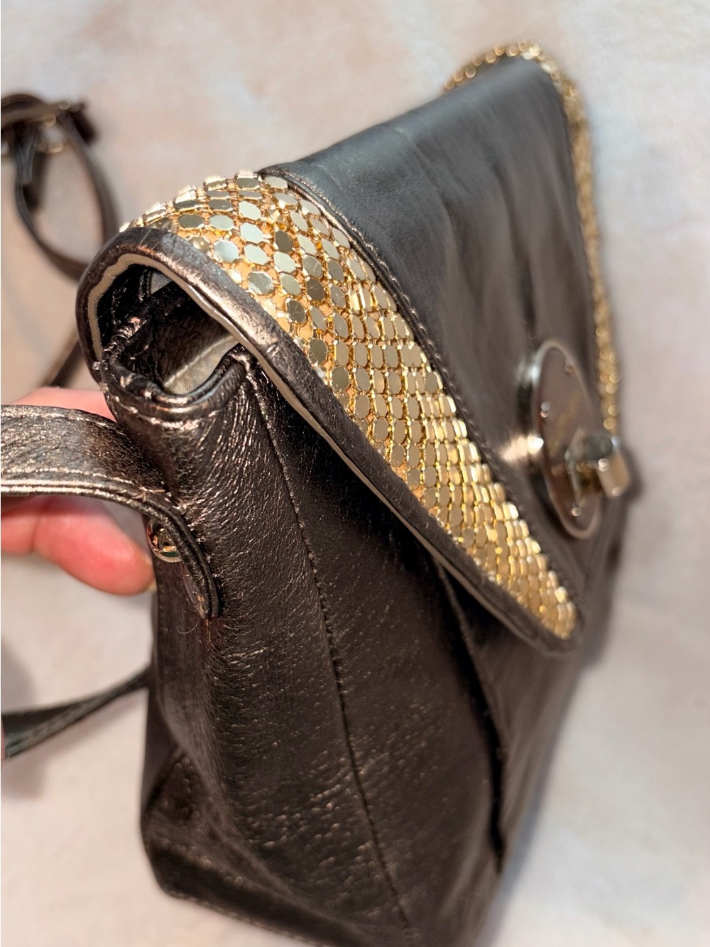 Elliott Lucca Metallic Bronze Rojo Flap Crossbody Bag - Picture 5 of 11